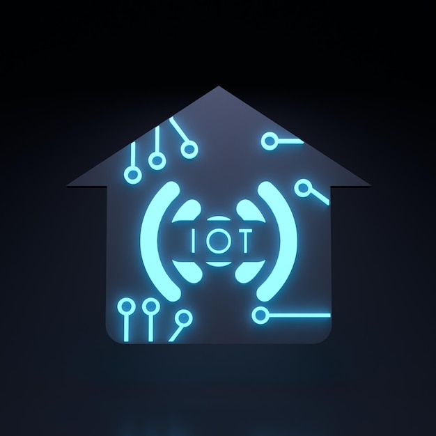 Neon Internet cosa logo símbolo IoT concepto 3d render ilustración