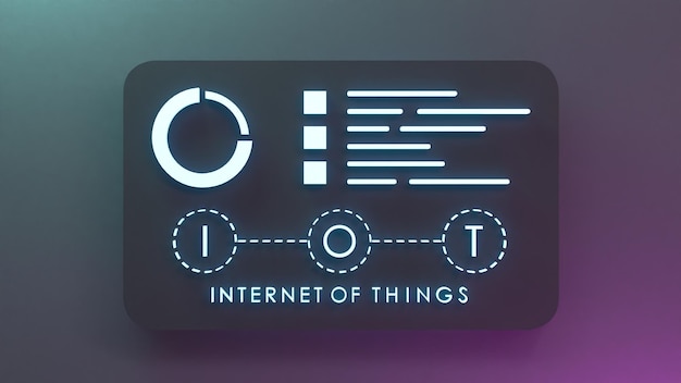 Neon Internet cosa logo símbolo IoT concepto 3d render ilustración