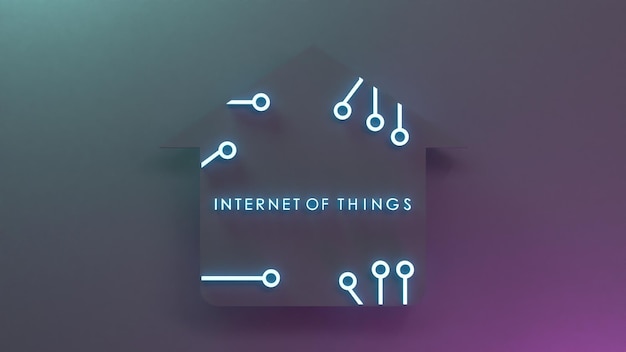Neon Internet cosa logo símbolo IoT concepto 3d render ilustración