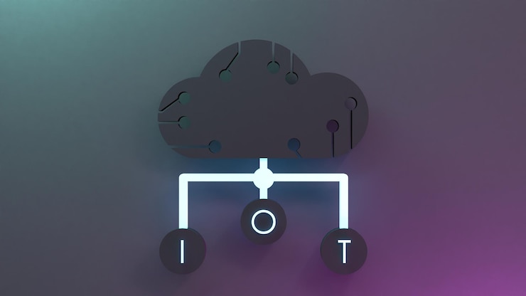 Foto neon internet cosa logo símbolo iot concepto 3d render ilustración