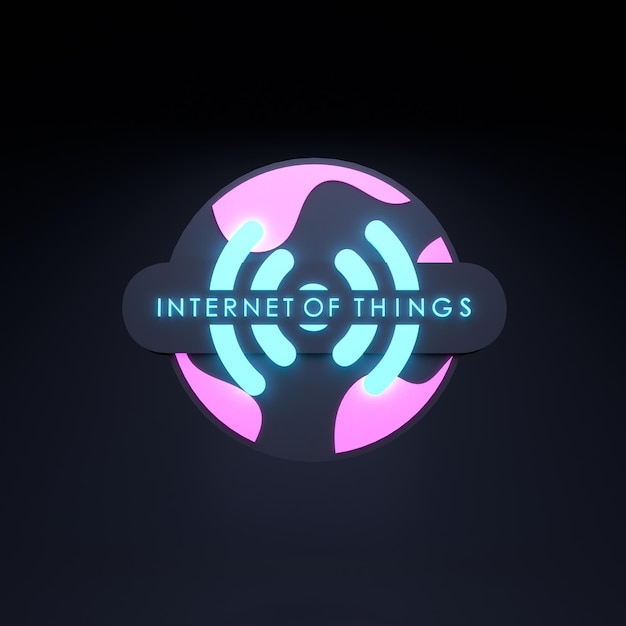 Neon-Internet-Ding-Logo-Symbol IoT-Konzept 3D-Render-Illustration