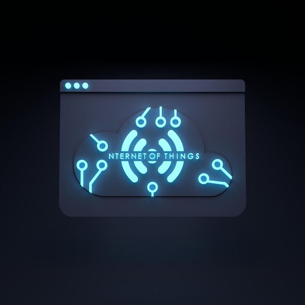 Neon-Internet-Ding-Logo-Symbol IoT-Konzept 3D-Render-Illustration