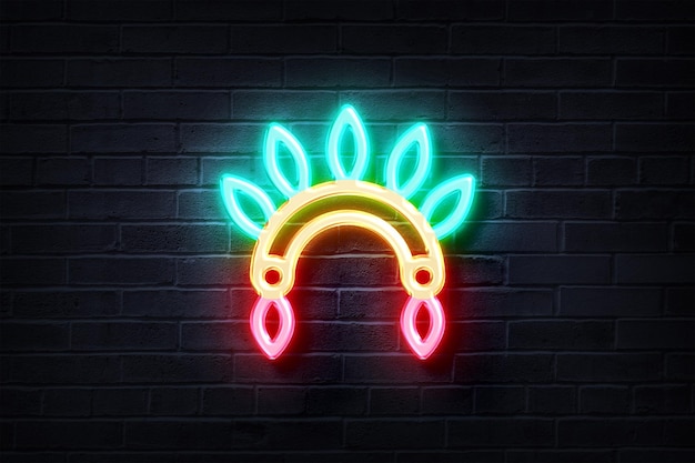 Neon-Kopfschmuck auf einer Ziegelwand