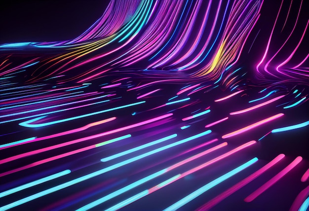 Neon-Lichtwellen auf schwarzem Hintergrund Generative KI