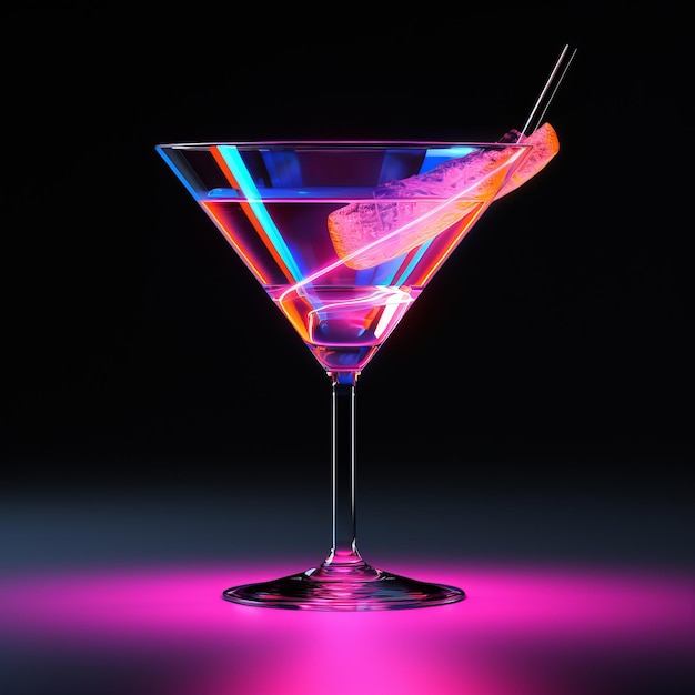 Neon Lit Martini Glass Un colorido cóctel de renderización en 3D