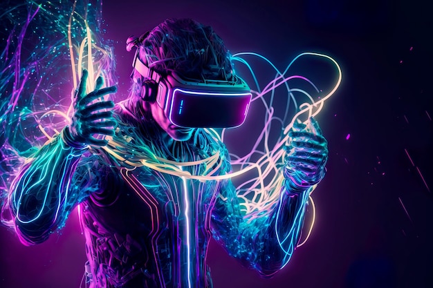 Neon man realidad virtual tecnología digital VR Generative AI