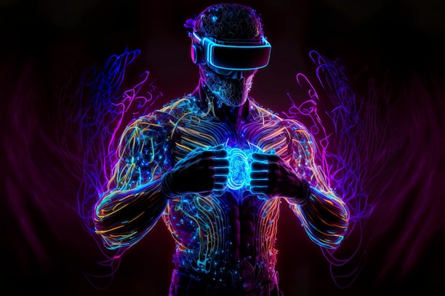 Neon man realidade virtual tecnologia digital VR Generative AI