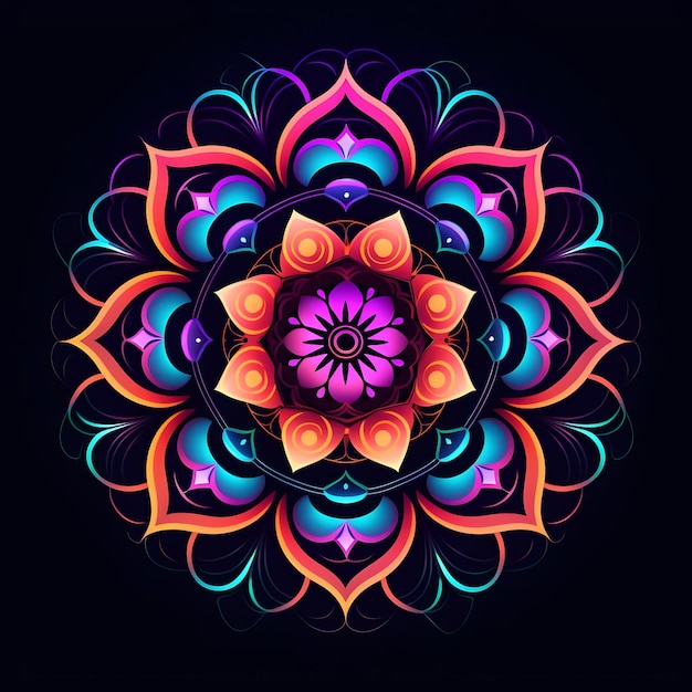 Neon-Mandala-Kunstdesign mit buntem Farbverlauf