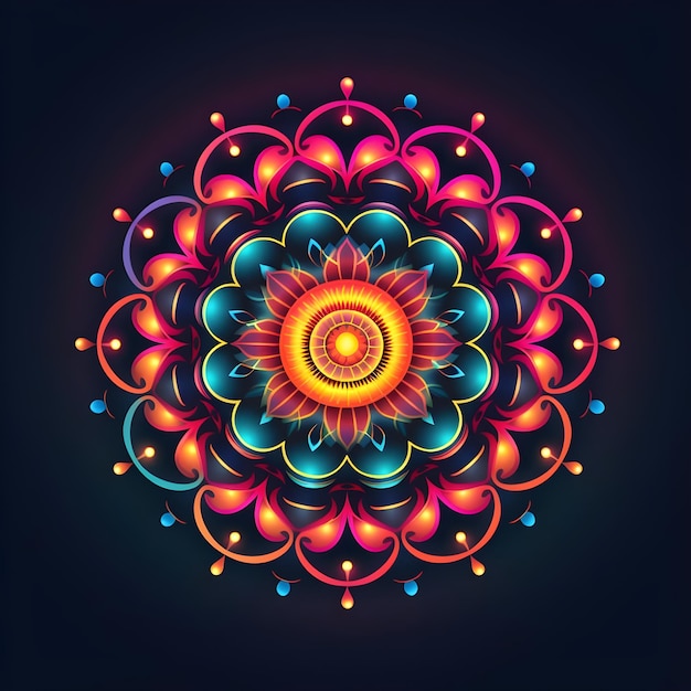 Neon-Mandala-Kunstdesign mit buntem Farbverlauf