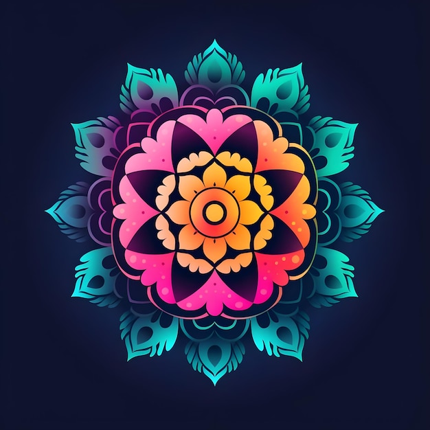 Neon-Mandala-Kunstdesign mit farbenfrohen Gradienten