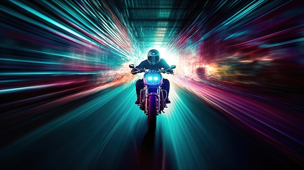 Neon Motorcycle Racing na pista Generative AI