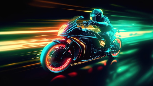 Neon-Motorradrennen auf der Strecke Generative KI