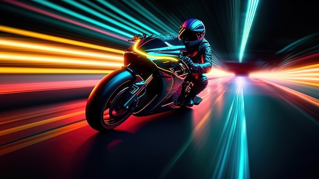 Neon-Motorradrennen auf der Strecke Generative KI