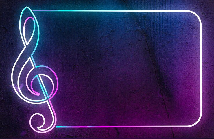 Foto neon-musiknotenschild party- und unterhaltungsdesign violinschlüssel nachtleuchtendes neonschild bunt