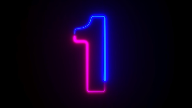 Neon Nummer eins auf dunklem Hintergrund 3D-Illustration