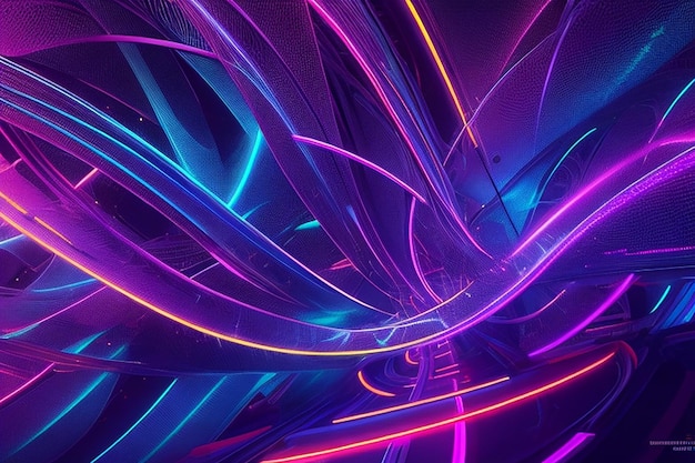 Foto neon-optikfaserlinien tanzen und verflochten sich in einer atemberaubenden anzeige