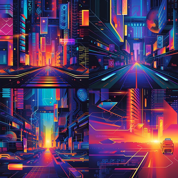 Neon-Panel-Designs und Cyberpunk-Kunst fördern atemberaubende Visuals und trendsetzende digitale Assets