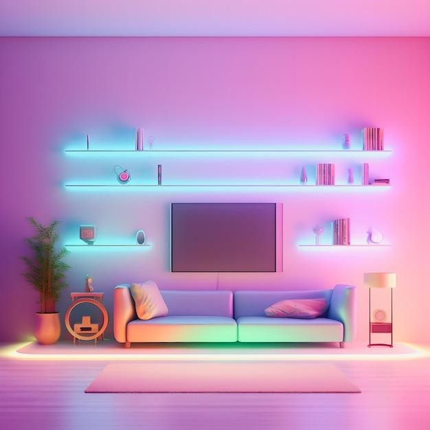 Neon Pastel Interior Conceito de Anúncio Criativo para Mídia Social e Promoção de Vendas