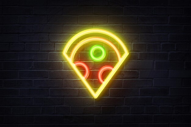 Neon Pizza em uma parede de tijolos