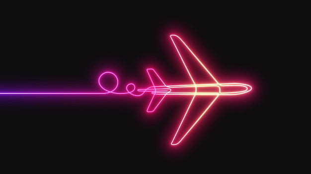 Neon plane.Airplane Flying.Continuous Linienzeichnung.