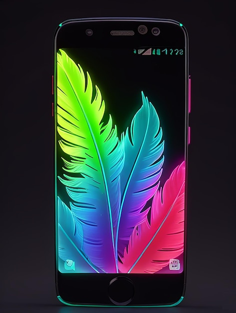 Foto neon pluma de pájaro amoled colorido hermoso arte de plumas en aislado en el fondo