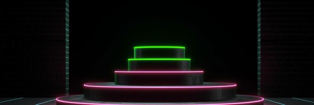 Neon-Podium, schwarzer Steinständer, Studio, generative KI