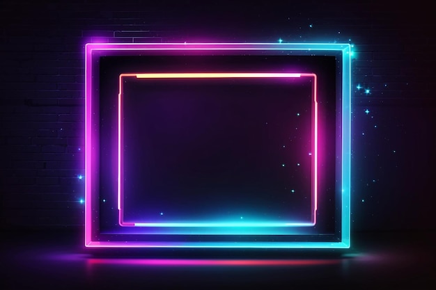 Neon-Quadratrahmen mit leuchtenden Effekten auf dunklem Hintergrund leere leuchtende Techno-Hintergrund-Vektorillustration