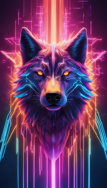 Neon Ray Fantasy Wolf Imágenes fotorrealistas y vibrantes