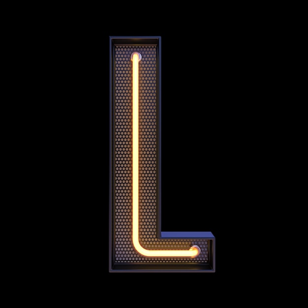 Foto neon-retro-licht-alphabet-buchstabe l isoliert auf schwarzem hintergrund mit beschneidungspfad. 3d-darstellung.
