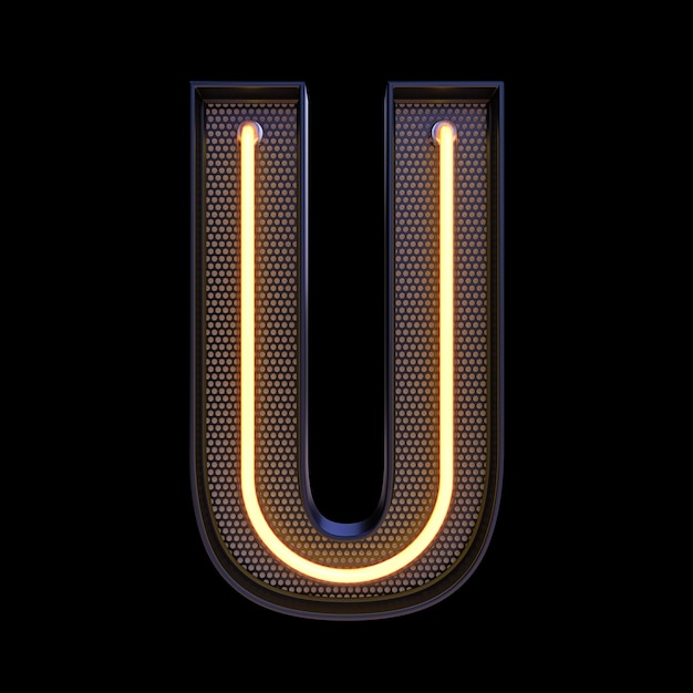 Foto neon-retro-licht-alphabet-buchstabe u isoliert auf schwarzem hintergrund mit beschneidungspfad 3d-darstellung