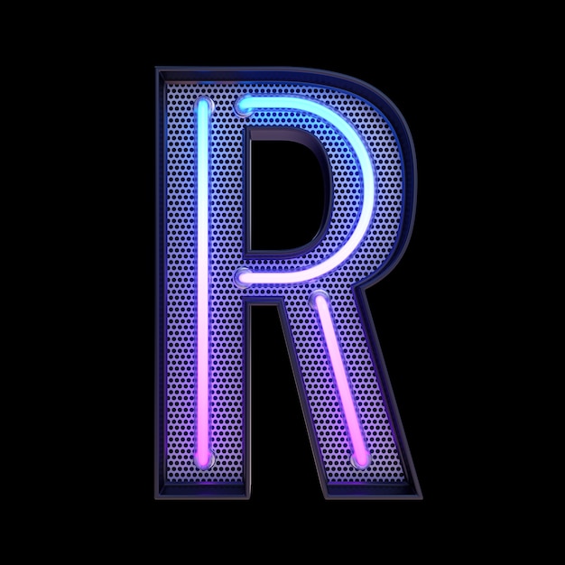 Neon Retro Light Alphabet Buchstaben R auf schwarzem Hintergrund mit Beschneidungspfad isoliert. 3D-Darstellung.