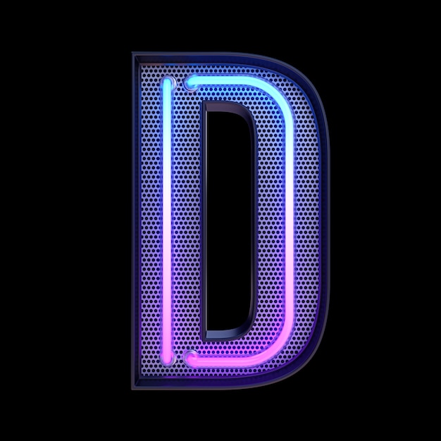 Neon retro Light Alphabet letra D aislada en un fondo negro con Clipping Path. ilustración 3d