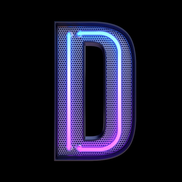 Foto neon retro light alphabet letra d aislada en un fondo negro con clipping path. ilustración 3d