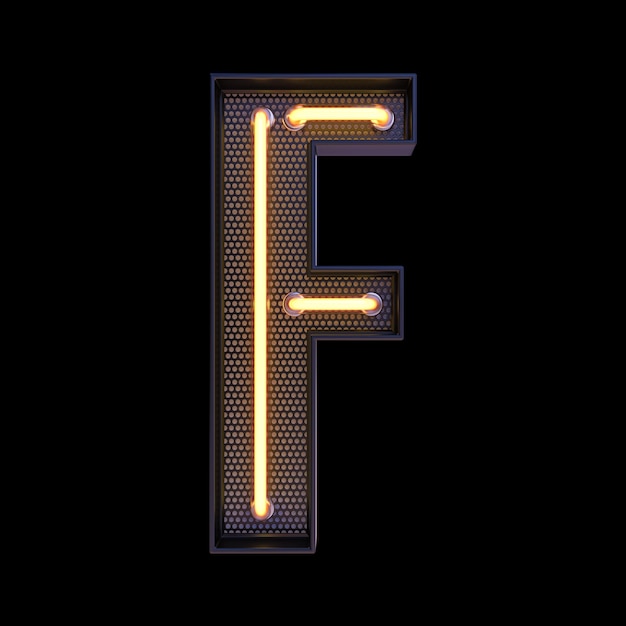 Neon retro Light Alphabet letra F aislada en un fondo negro con Clipping Path. ilustración 3d