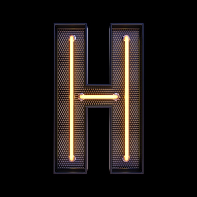 Neon retro Light Alphabet letra H aislada en un fondo negro con Clipping Path. ilustración 3d