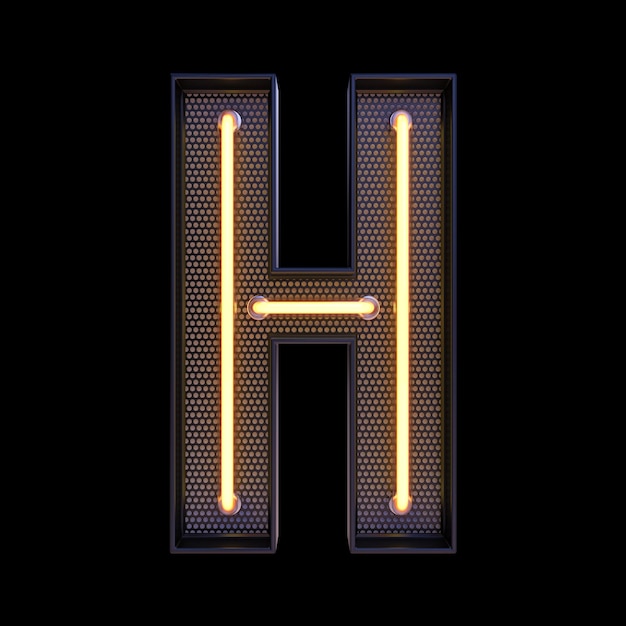 Neon retro Light Alphabet letra H aislada en un fondo negro con Clipping Path. ilustración 3d