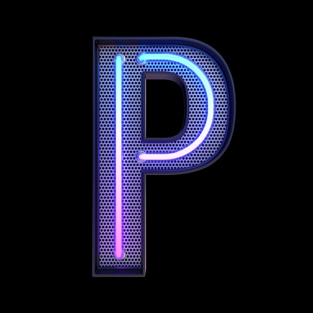 Neon retro Light Alphabet letra P aislada en un fondo negro con Clipping Path. ilustración 3d