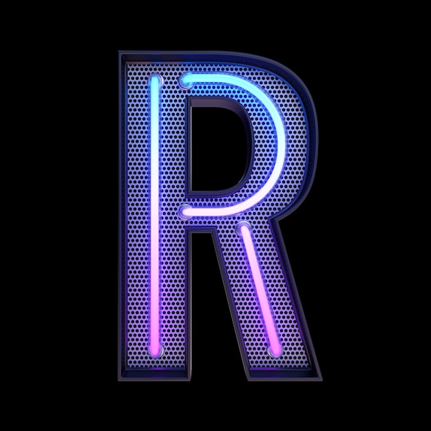 Neon retro Light Alphabet letra R aislada en un fondo negro con Clipping Path. ilustración 3d