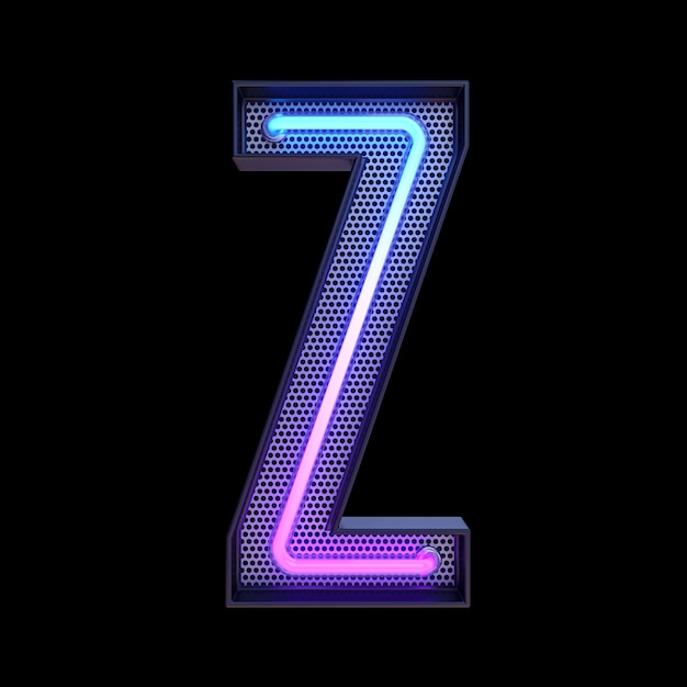 Neon retro Light Alphabet letra Z aislada en un fondo negro con Clipping Path. ilustración 3d