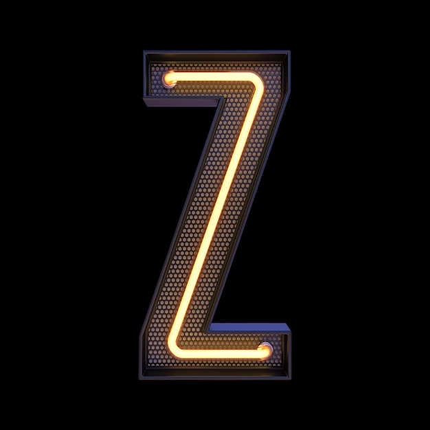 Neon retro Light Alphabet letra Z aislada en un fondo negro con Clipping Path. ilustración 3d