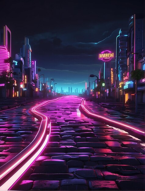 Foto neon road paisagem escura rua noturna de tóquio cena de paisagem urbana futurista