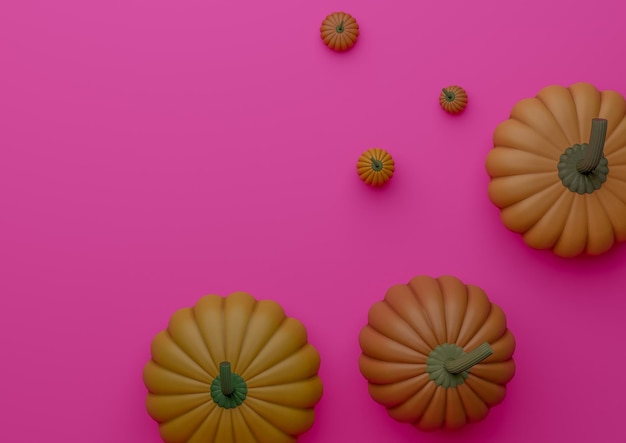Neon rosa 3D outono outono, tema Halloween, exposição de produtos, pódio, abóboras, vista superior plana