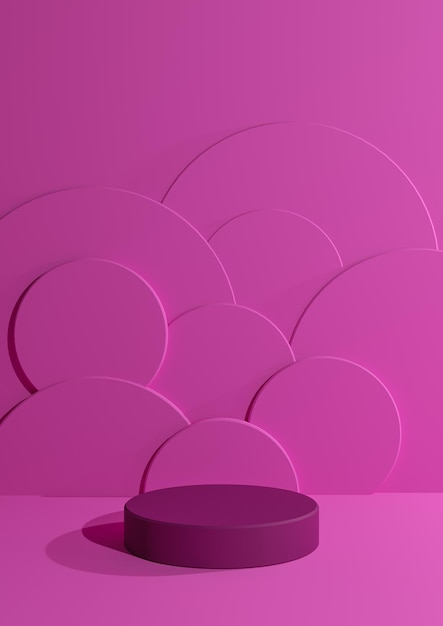 Neón rosa mínimo producto en blanco fotografía pantalla cilindro podio soporte círculo burbujas en backgrou