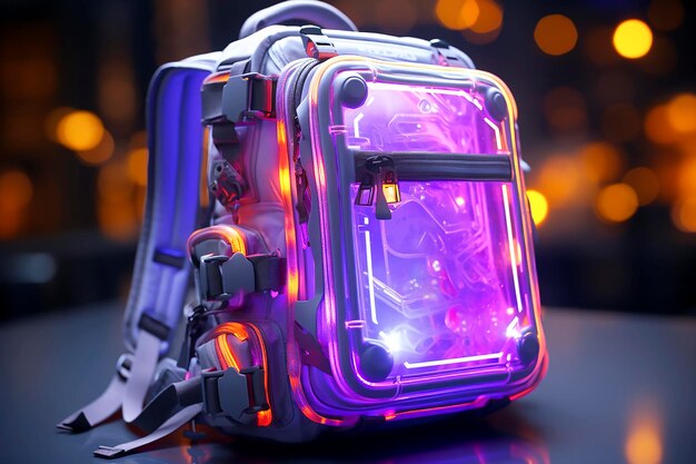 Neon-Rucksack auf dunklem Hintergrund