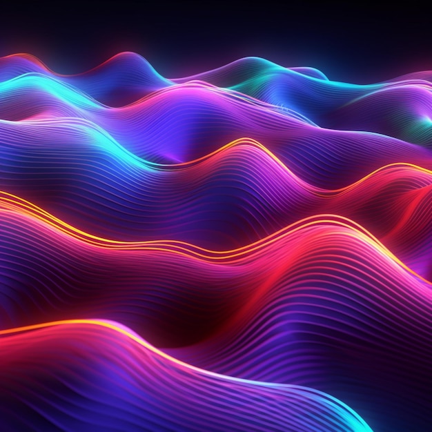 Neon-Schallwellen abstrakte 3D-Render-Rosa-Wellen-Tapete KI-generierte Kunst