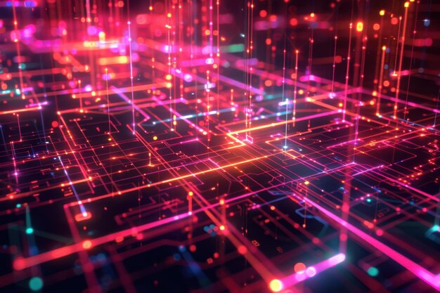 Neon-Schaltplatte mit futuristischem Design und digitaler Kunst Modernes Schaltkreismuster