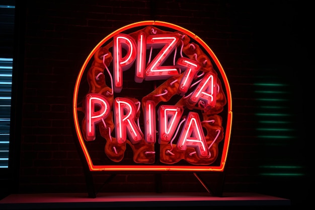 Foto neon-schild eines pizzeria-restaurants