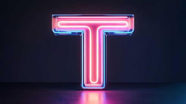 Neon-Schriftzeichen T 3D-Rendering Neon-Alphabet