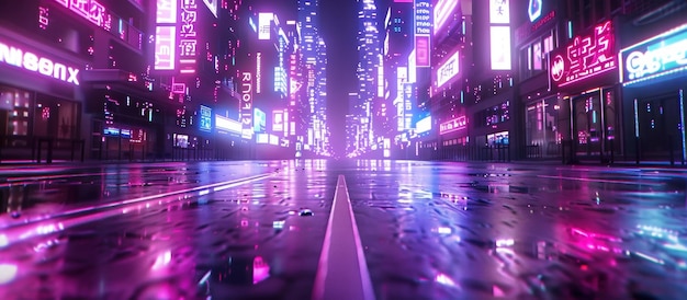 Neon-Stadtlandschaft Nachtregen