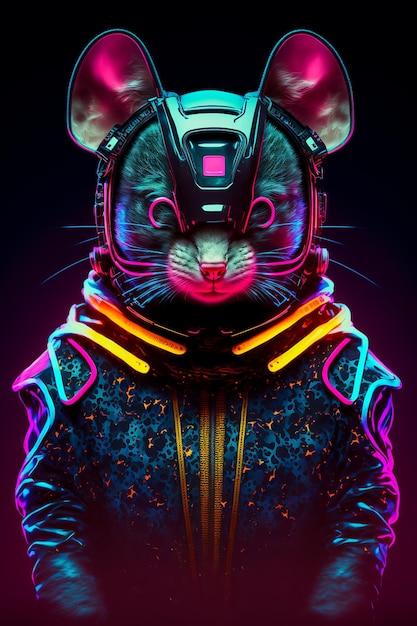 Neon Stripes of Tomorrow Rato cibernético em SciFi Punk 3D Arte AI gerado